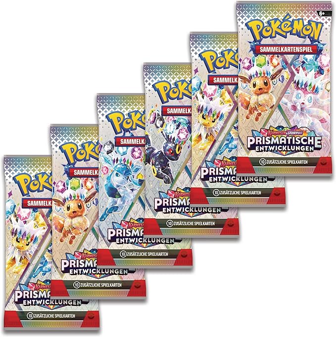 Pokémon-Sammelkartenspiel: Boosterbundle Karmesin & Purpur – Prismatische Entwicklungen (6 Boosterpacks)