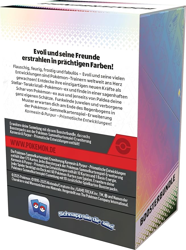 Pokémon-Sammelkartenspiel: Boosterbundle Karmesin & Purpur – Prismatische Entwicklungen (6 Boosterpacks)