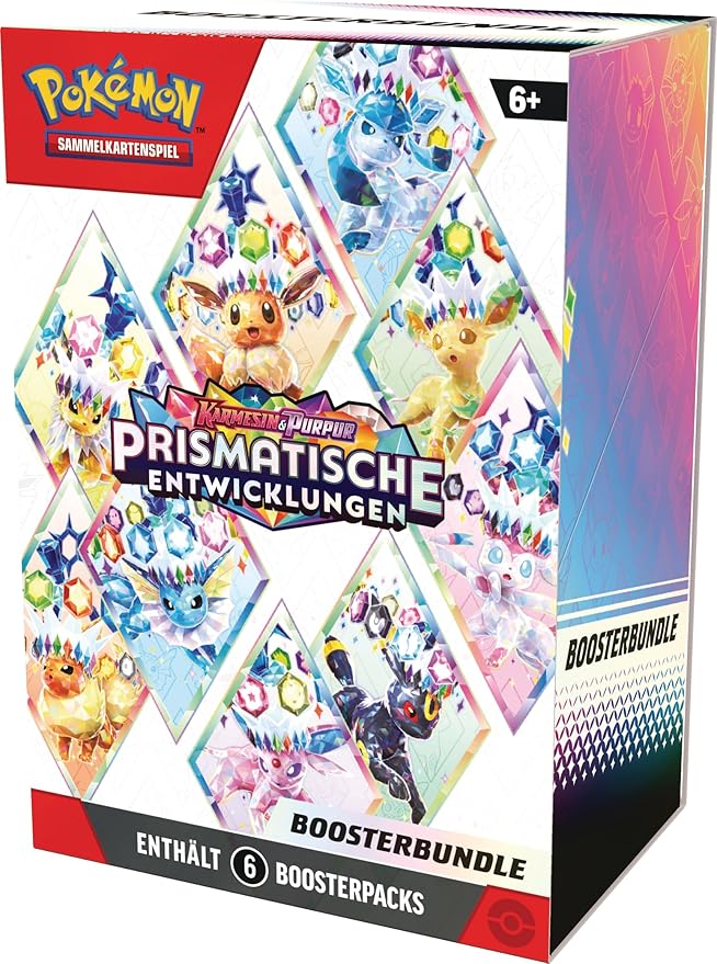 Pokémon-Sammelkartenspiel: Boosterbundle Karmesin & Purpur – Prismatische Entwicklungen (6 Boosterpacks)